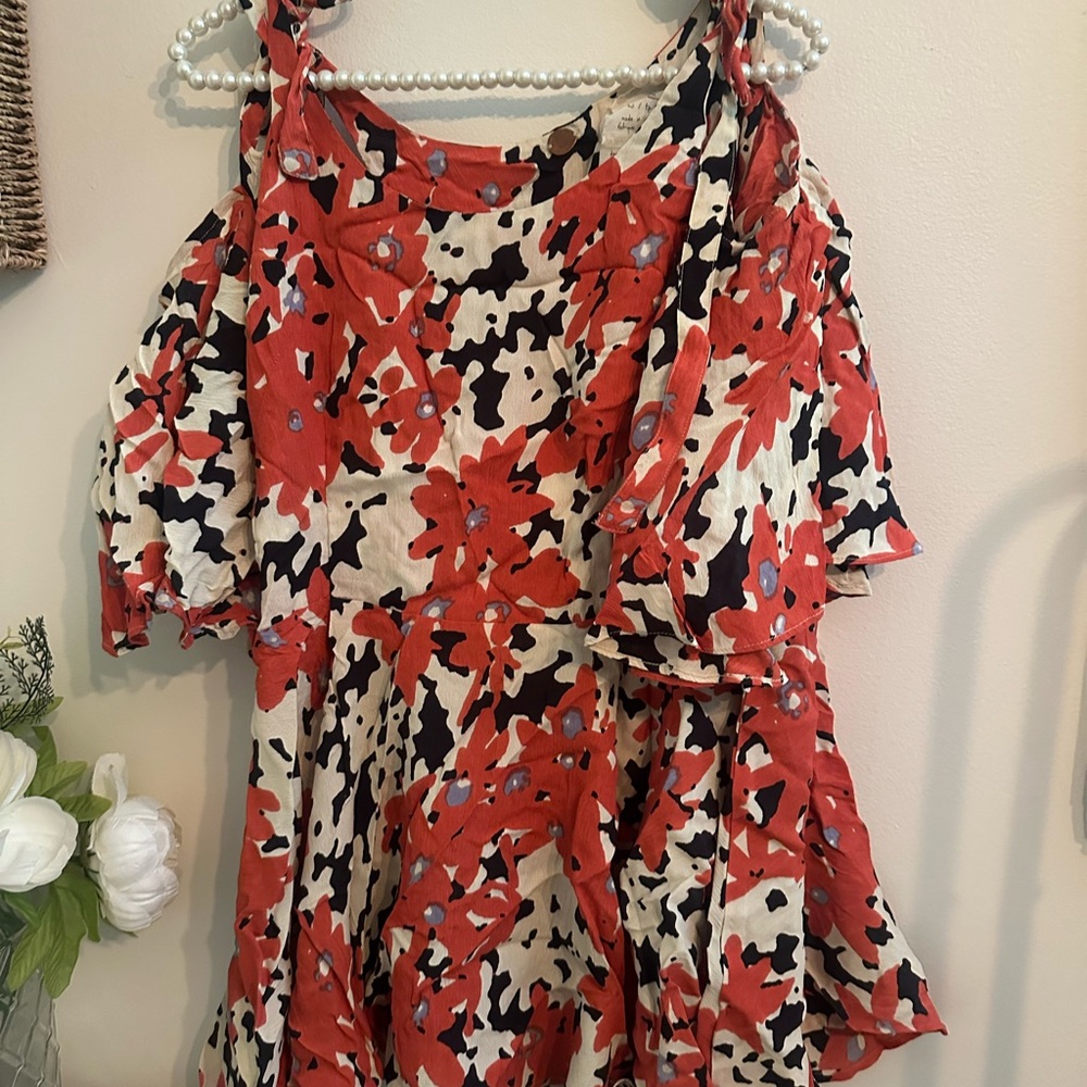 Free People Red and Black Floral Blouse